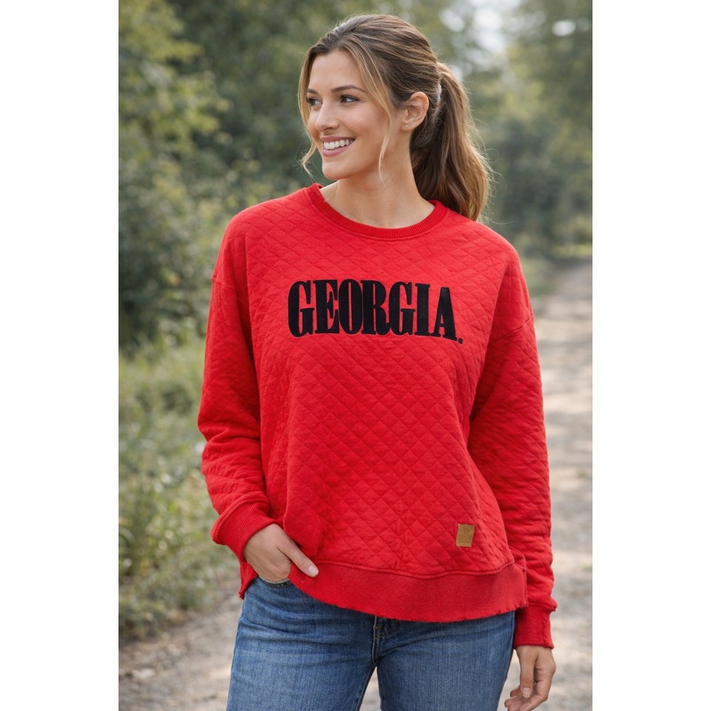 Pressbox Georgia Bulldogs Red Quilted Crewneck Sweatshirt‎ Womens XL Oversized